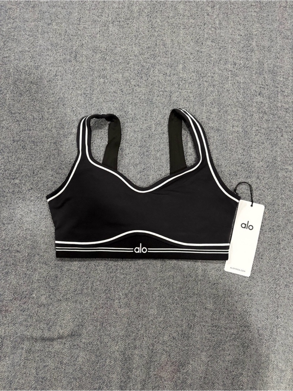 ALO Yoga Black Sports Bra with White Trim